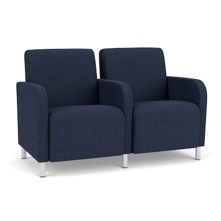 Lesro Siena Lounge Reception 2 Seat Tandem Seating, Brushed Steel, RF Blueberry Upholstery SN2103